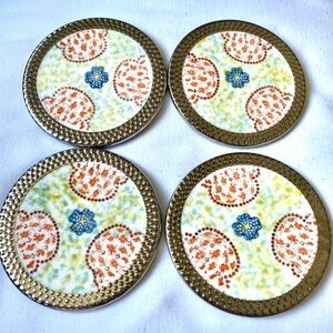 Set Of 4 Colorful Ceramic Tile Coasters With Textured Silver Edge
